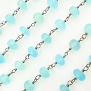 Blue Chalcedony Oxidized 925 Sterling Silver Wire Chain